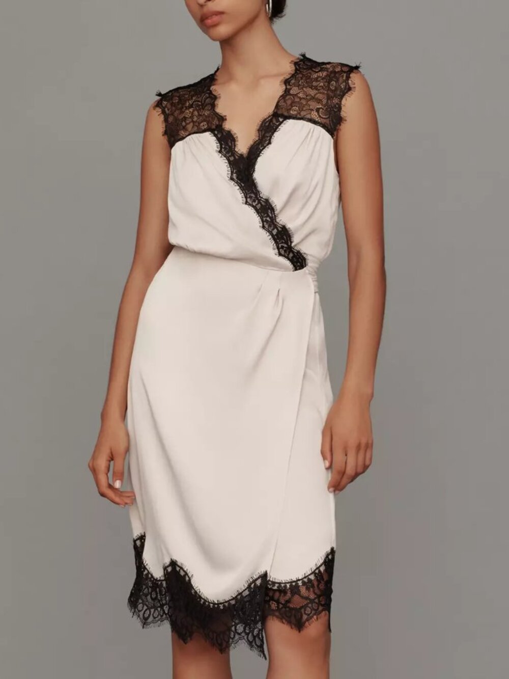 Anthropologie Sleeveless V-Neck Lace Midi Dress Neutral Ivory M